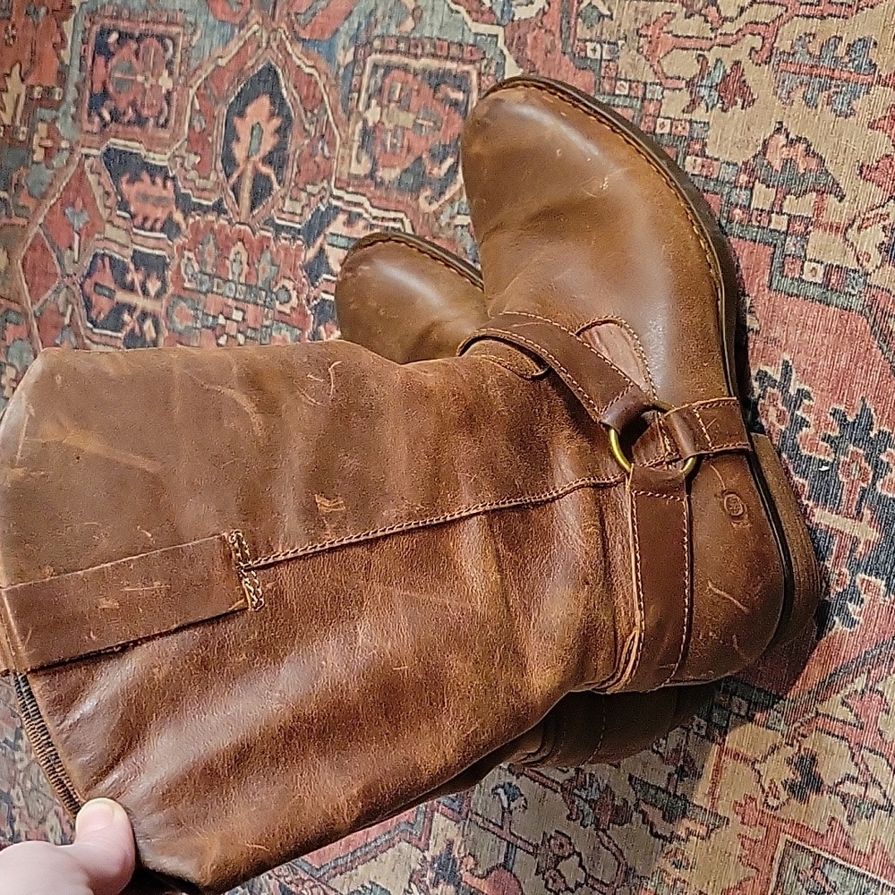 Born Women's Brown Leather Combat/Moto Boots